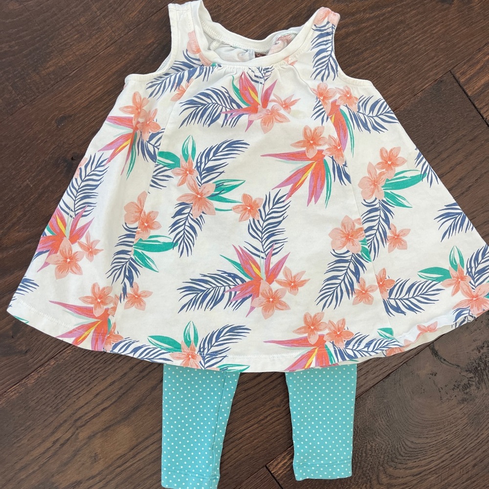 Gently used Tea Collection set includes dress and leggings.  Size 9-12 mos